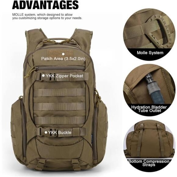 Tactical Backpack 28L Molle Hiking Motorcycle Survival Gear Bag with Straps - Picture 3 of 8